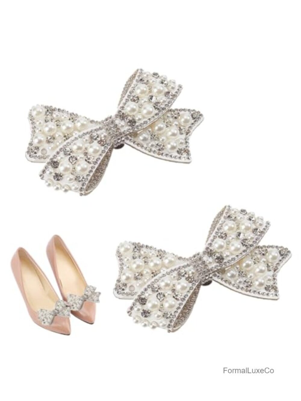 2pc Pearl Bow Shoe Clips Detachable Resin Buckle Decoration for Wedding Heels